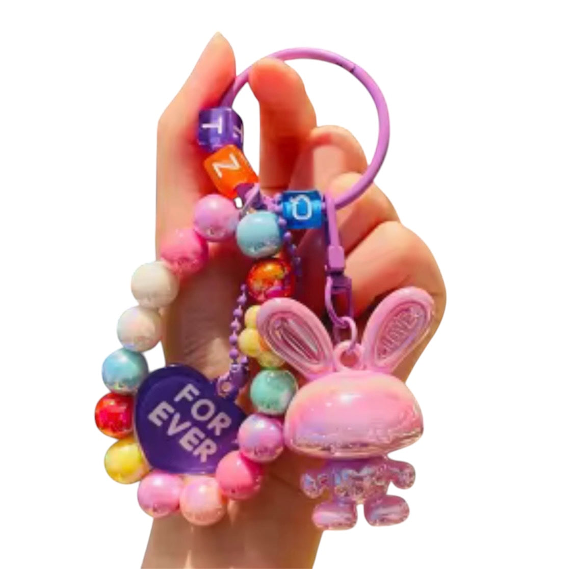 ELECTROPLATED RABBIT BEADED KEYCHAIN