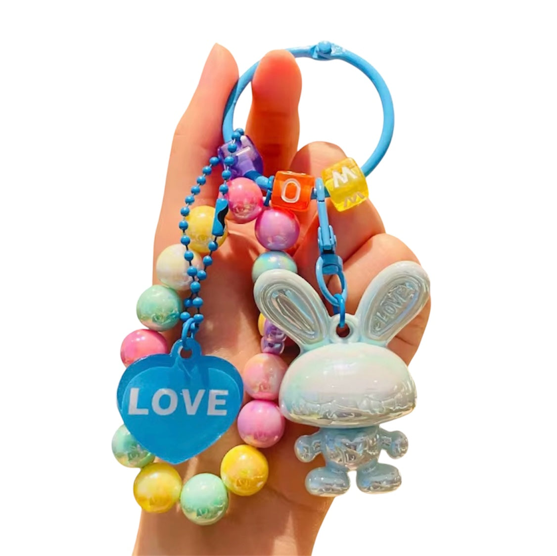 ELECTROPLATED RABBIT BEADED KEYCHAIN