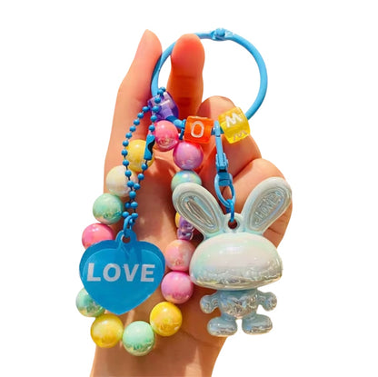 ELECTROPLATED RABBIT BEADED KEYCHAIN