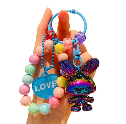 ELECTROPLATED RABBIT BEADED KEYCHAIN
