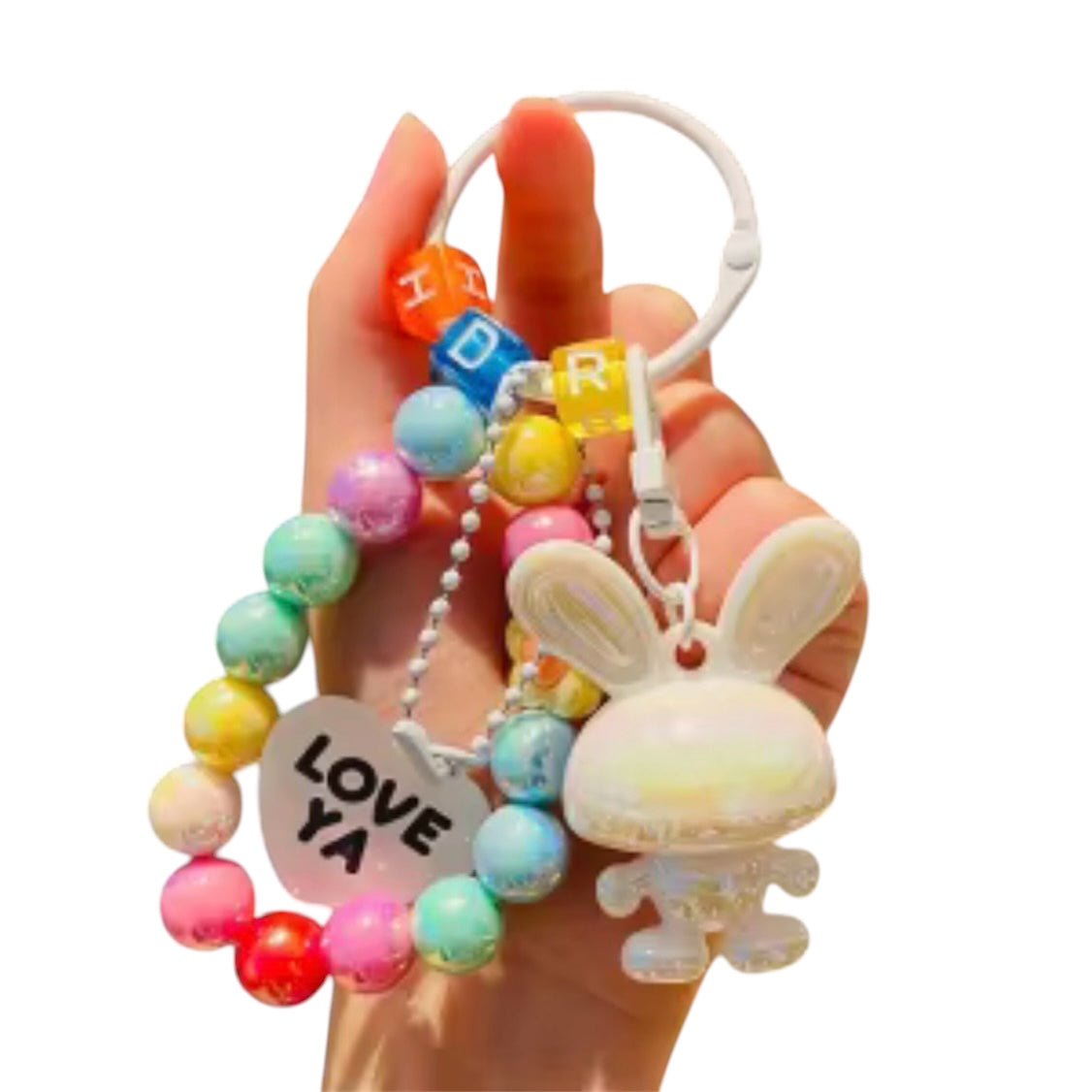 ELECTROPLATED RABBIT BEADED KEYCHAIN